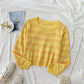 Cute O-neck Pullover Long Sleeve Short Twist Sweater Women Open Waist Striped Knitwear