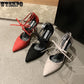 High Heels Women's Lace-up Hollow Sandals Pointed Toe Solid Color Non-slip Soles Soft and Comfortable