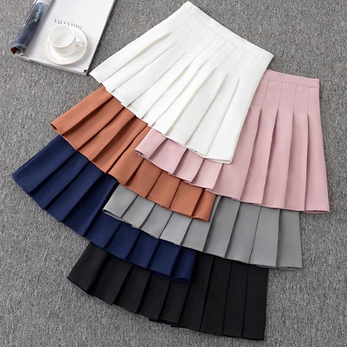 Women Large Size High Waist Was Thin Pleated Skirt Anti-light Student Sexy Solid Color A-line Skirt