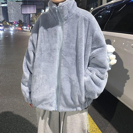 Men's Winter Men's Rabbit Velvet Stand-up Collar Cotton-padded Jacket Design Sense Cute Bear Loose Warm Jacket