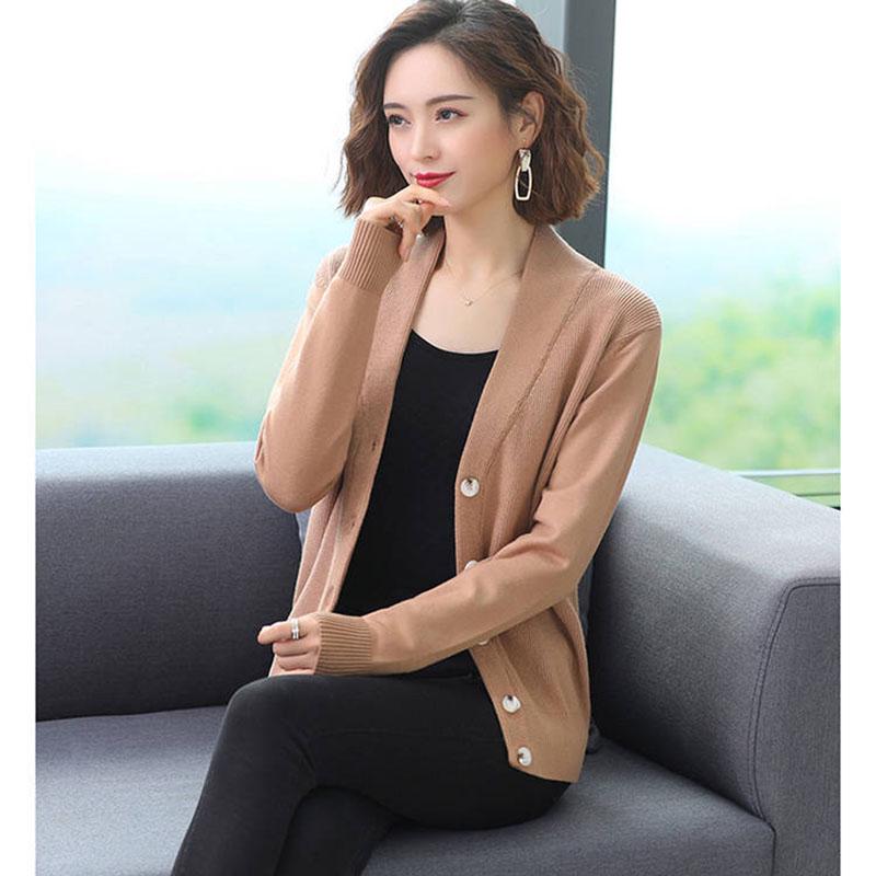 Autumn and Winter V-neck Cardigan Sweater Long-sleeved Loose Crop Top Knitted Solid Color Female Sweater