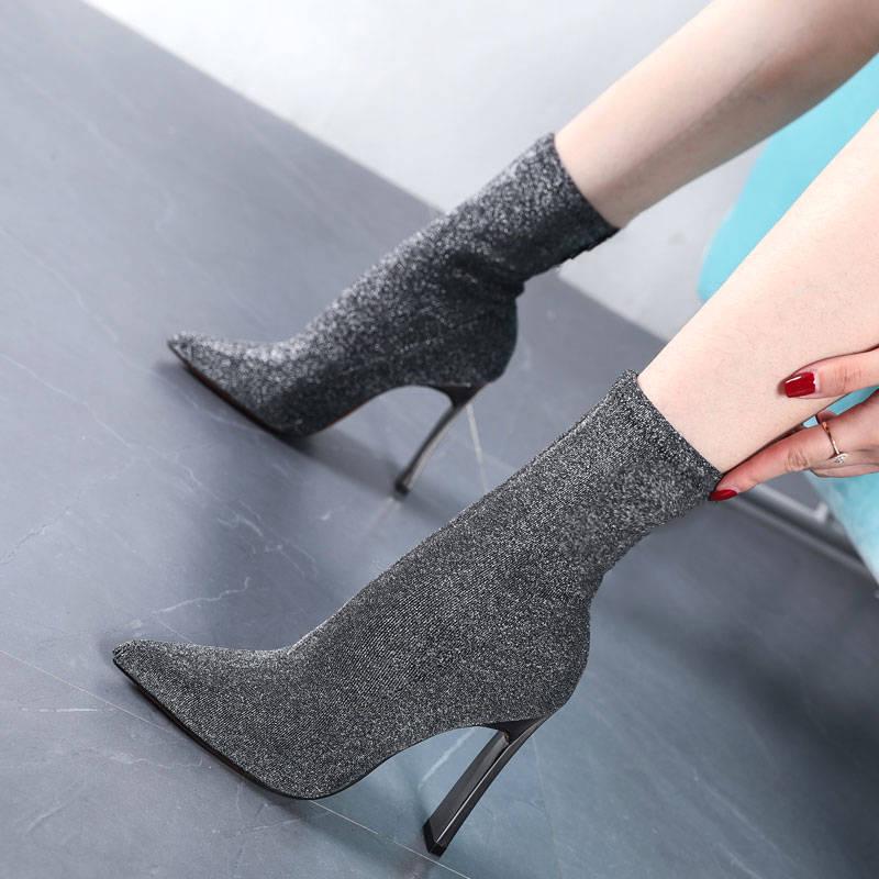 Women's Winter Boots Sexy Pointed Toe Elastic Ankle Boots High Heels Boots Woman Female Boots