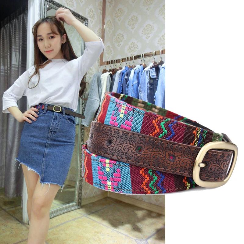 Ethnic Style Embroidered Ladies Belt Denim Skirt Belt Female Fine Fabric Decorative Trousers Belt Female Student Personality Belt