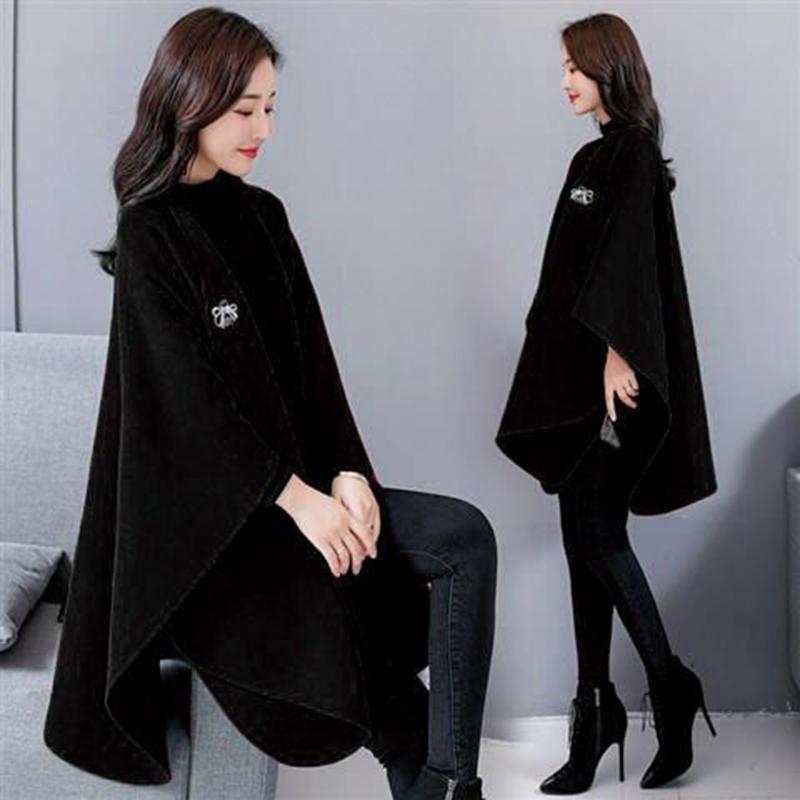 Woolen Coat Women's Cloak-style Coat Cardigan Woolen Coat Irregular Shawl Temperament Versatile Warm and Comfortable Wrap