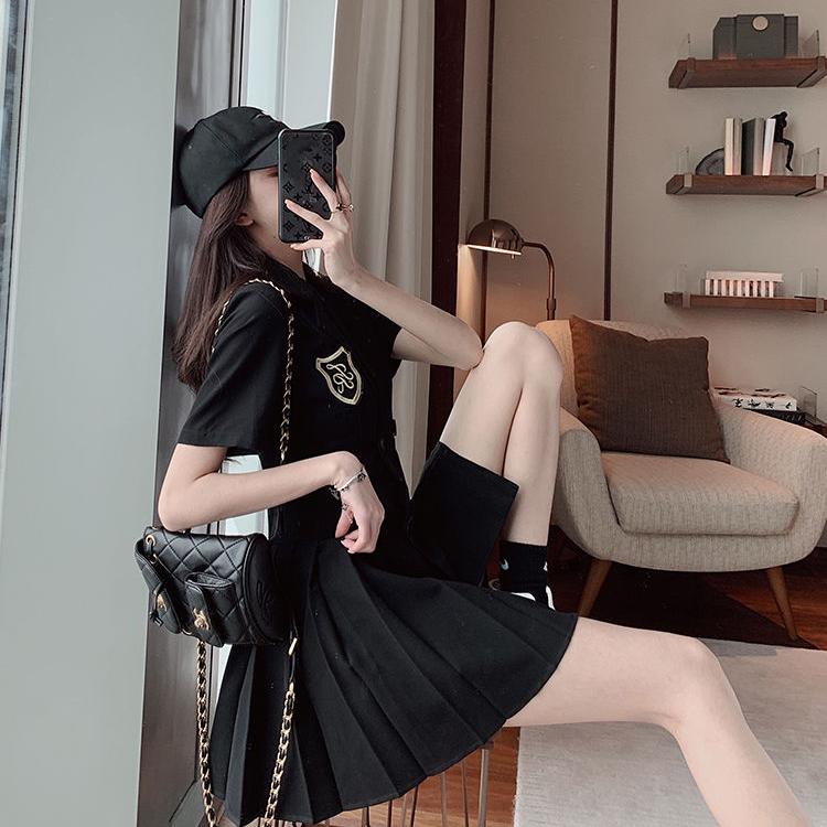 Women's Summer Dress Girls Short Sleeve Turn-down Collar Solid Color Knee-length Daily Wear Office Dating Party