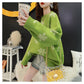 Pofulove Mid-length Cute Sweet Snowflake Polka Dot Sweater Solid Loose Round Neck Pullover