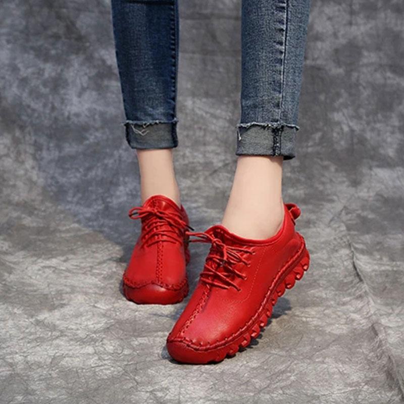 Cowhide Women's Shoes Spring and Autumn Sports Casual Shoes Leather Comfortable Flat Bottom Mother Shoes Soft Bottom All-match Four Seasons Shoes