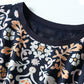 Ethnic Print Silk Dress Summer Round Neck Loose Plus Size Knee-length Light and Cool Floral A-line skirt