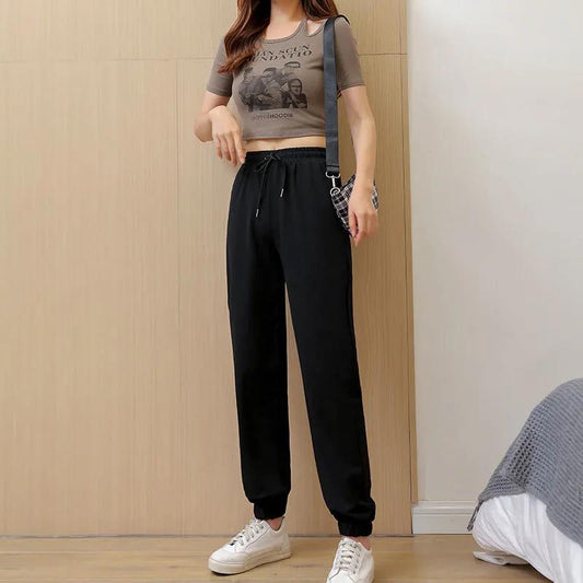 Gray Sweatpants Women's Trousers Spring and Summer Thin Spring and Autumn Casual Black Nine-point Loose-fitting Trousers