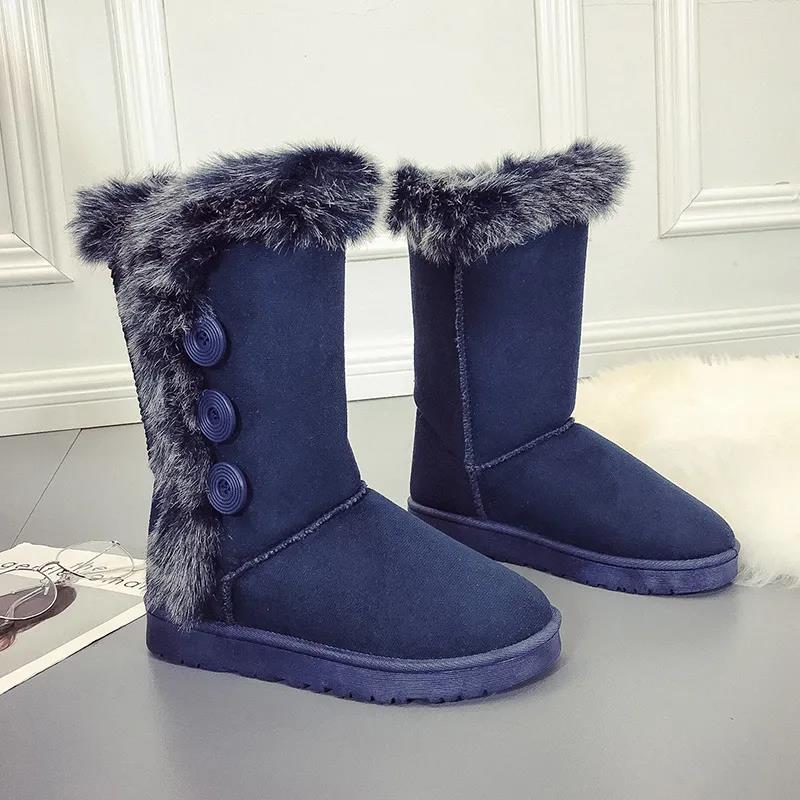 Winter Plus Velvet Snow Boots Women's Non-slip Cotton Shoes Buckle Mid-high Boots Flat Korean Warm Boots