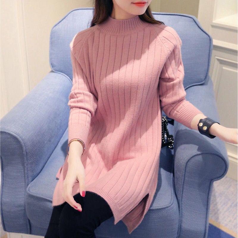Large Size Half Turtleneck Sweater Loose Knit Bottoming Shirt Mid-length Fashion Casual Dress
