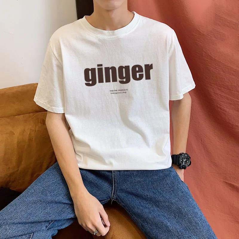 100% Cotton Men's Printed Short-sleeved T-shirt Men's Summer Fresh and Wild Loose Young Men's Short-sleeved T-shirt