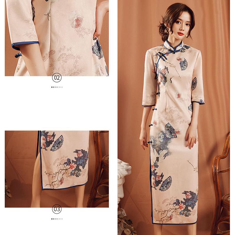 Retro Chinese Style Cheongsam Summer Short-sleeved Chinese Style Retro Improved Long Daily Dress Slim Sexy Elegant Dress