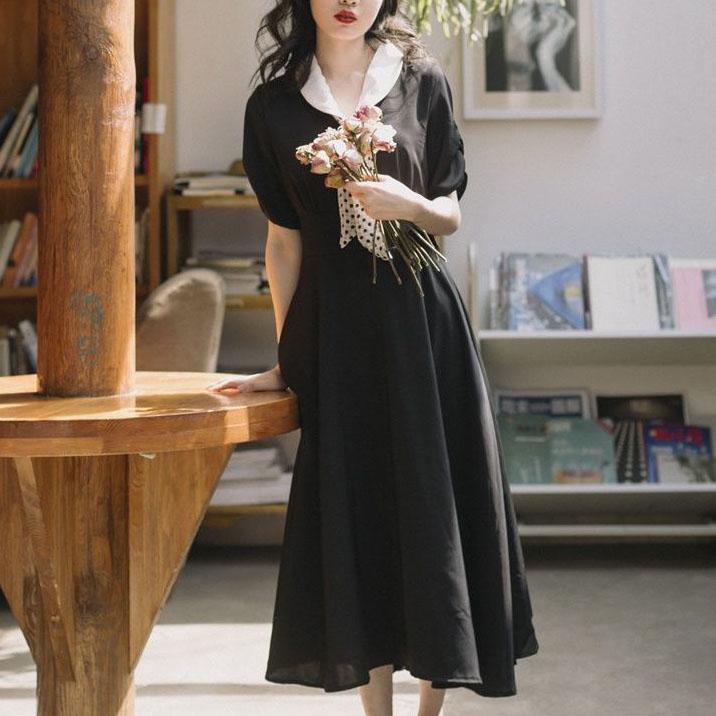 Female Plus Size Elegant Vacation Dress Summer Vintage High Waist Slim Bow Holiday Long Dress