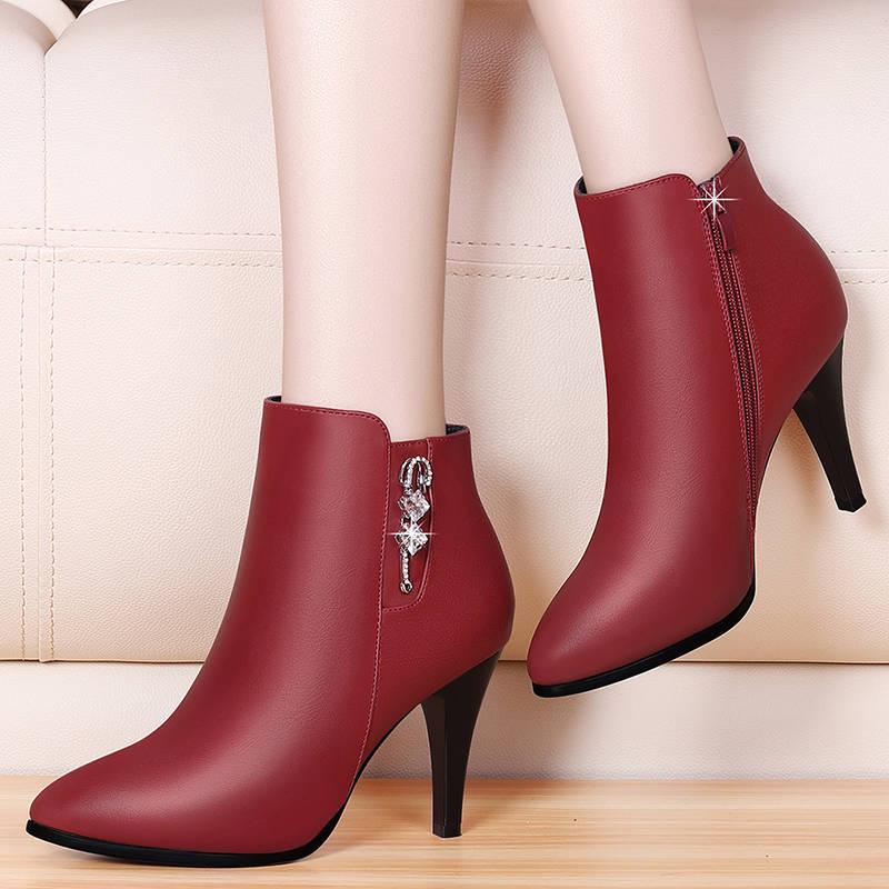 Autumn Winter Matching Women's Boots Pointed High-heeled Side Zipper Short Boots Knight Boots