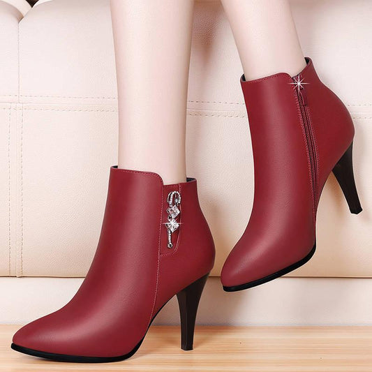 Autumn Winter Matching Women's Boots Pointed High-heeled Side Zipper Short Boots Knight Boots