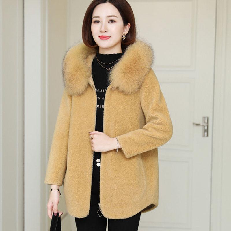 Autumn and Winter Imitation Sheep Shearing Coat Mid-length Lamb Plush Fur Pure Color Simple Female Coat
