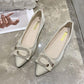 Pointed-toed Shoes Flat-bottomed Shoes Shallow Mouth Metal Decoration Wild Soft-soled Sweet Style Women's Shoes Soft Leather Flat-bottomed Non-slip