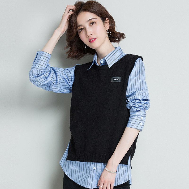 Spring and Autumn Round Neck Knitted Vest Women's Solid Color Halterneck Waistcoat Short Casual Sleeveless Sweater