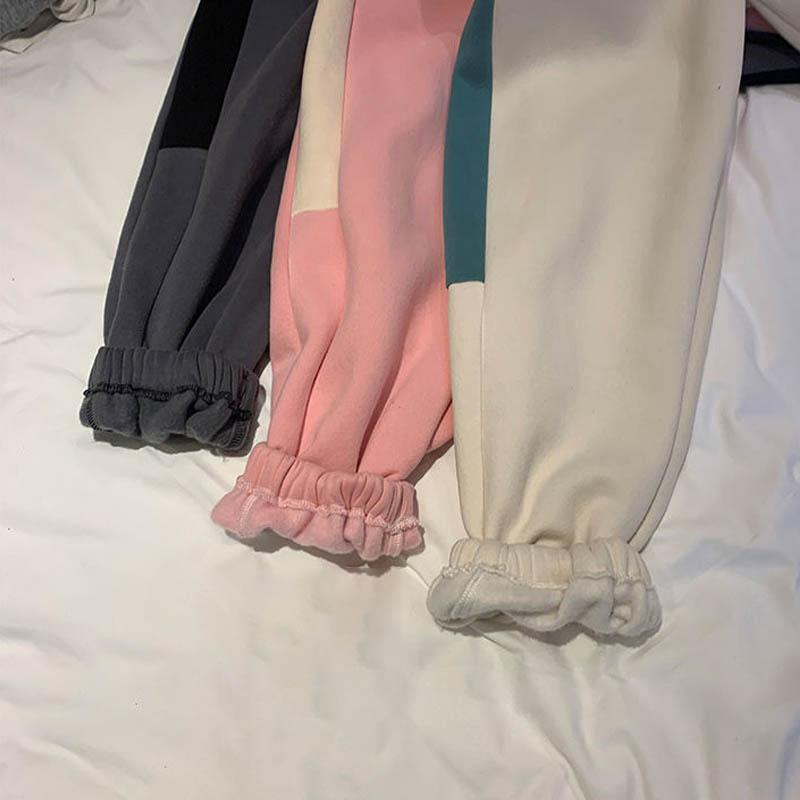 Fried Street Pants Women's Autumn and Winter Plus Velvet Sweatpants Ins Tide Loose and Thin Students All-match