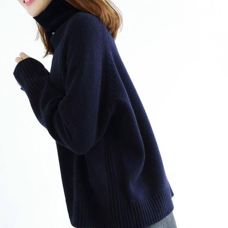 Pofulove Thick Sweater Women Large Size High Collar Casual Fashion Loose Wild Lady Pullover Sweater