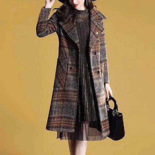 Autumn and Winter Woolen Coat Korean Style Slim-fit Belt Woolen Coat Women's Thick Large Size Mid-length Over-the-knee Coat