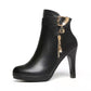 Outdooor Women High Heel Shoes Short Tube Boot Leather Zipper Solid Color Round Toe Shoe