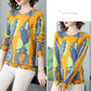 Autumn  Winter Vintage Printed O-Neck Sweater Long Sleeve Pullover Loose Plus Size Wool Blend Sweater Women Knitwear Female Knit Jumper Tops