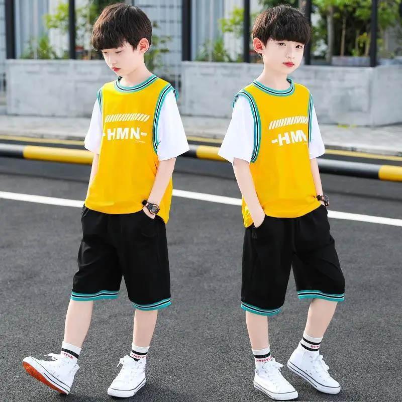 Boys Summer Suit Quick-drying Ball Suit Short-sleeved Shorts Two-piece Children's Loose Sports Leisure Breathable Two-piece