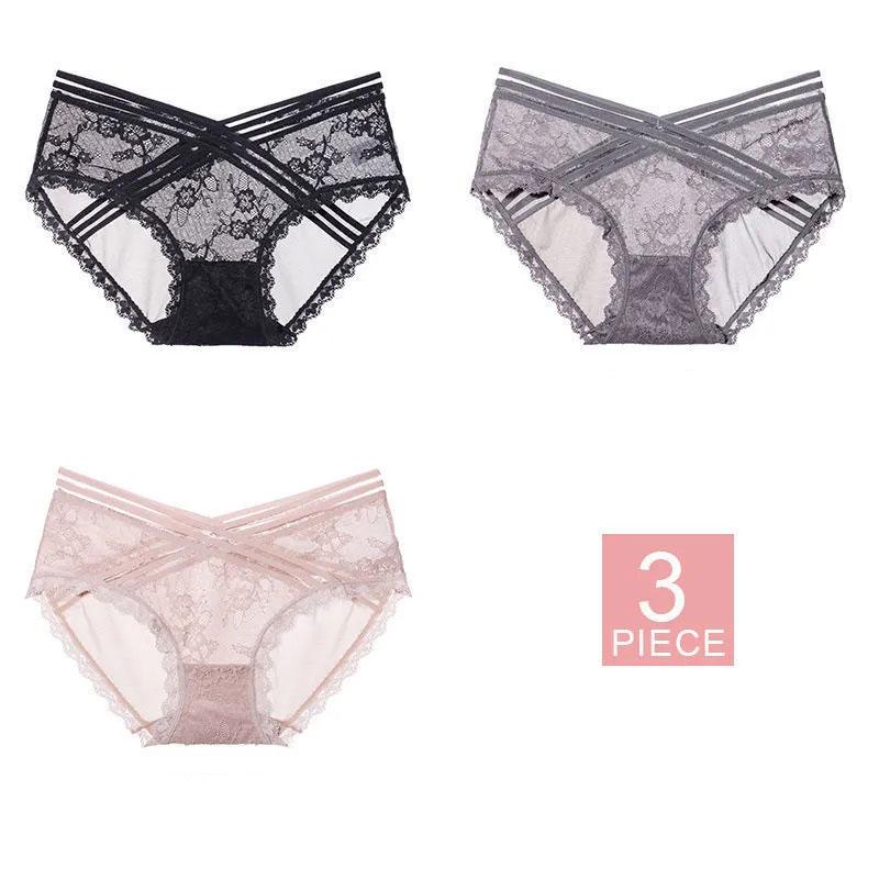 3PCS Women's Low Waist Lace Panties Pure Cotton Crotch Seamless Breathable Pregnant Women Low Waist Comfortable Triangle Ladies Sexy Shorts