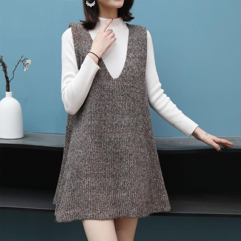 Autumn and Winter Long Vest Vest Skirt Large Size Loose Sleeveless Bottoming Shirt Fashion Casual Sweater Dress