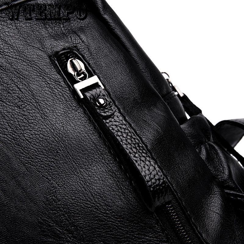 New Vintage fashion black Backpack Women Retro PU Leather Rucksack Big Capacity School Bag
