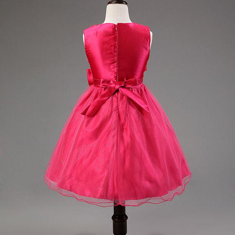 Girls Dress Net Gauze Tutu Skirt Rose Flower Bow Little Princess Birthday Show Dress