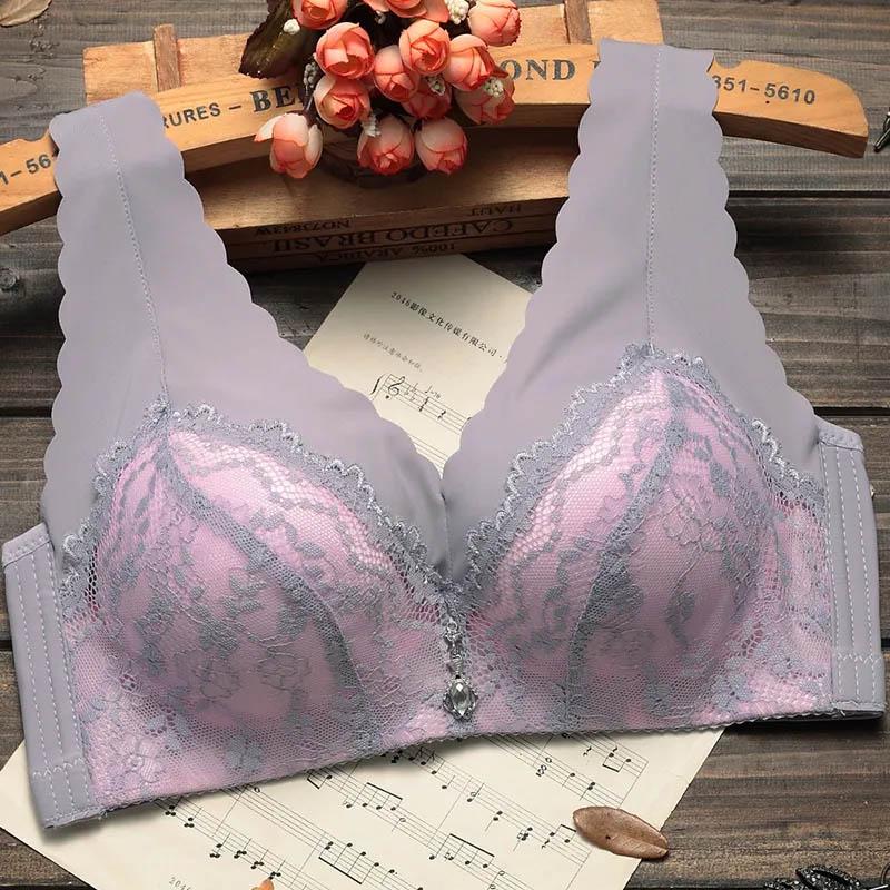 Underwear Women's No Steel Ring Gathers and Collects Auxiliary Breasts and Supports Adjustable Sexy Lace Bra Large Size Thin Breathable Bra