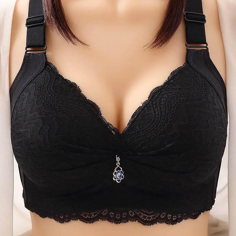 Ladies Thin No Steel Ring Comfortable Gathering Adjustable Large Size Bra Anti-sagging Moderate Support Anti-glare Breathable Soft Sexy Lace Bra