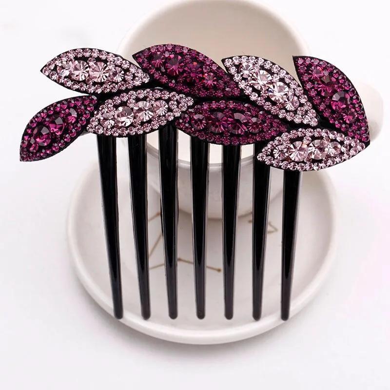 Diamond Leaf Hair Comb Insert Comb Hair Accessories Plate Hairball Head Drill Bit Flower Girl Hairpin Mother Headdress Shiny Hairpin