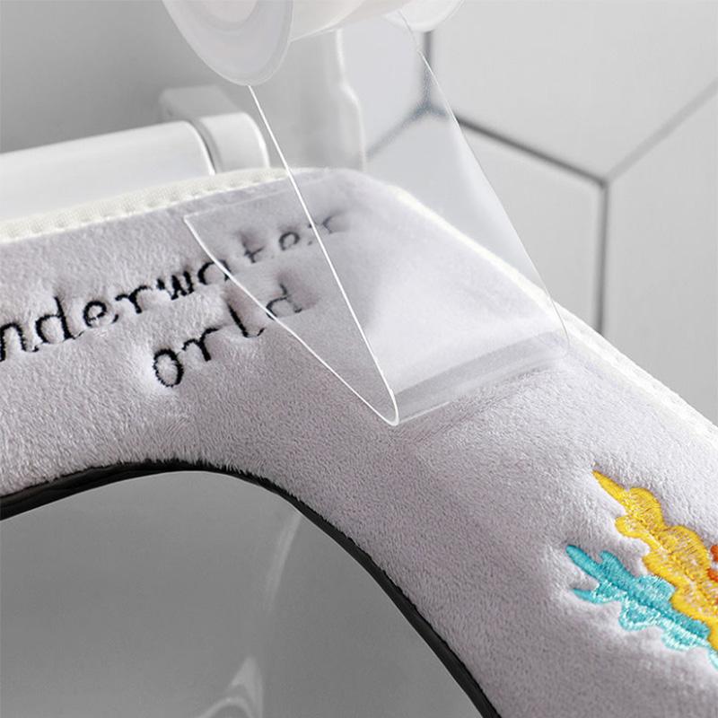 Toilet Seat Toilet Pad Universal Waterproof Toilet Sticker with Handle Polar Fleece Cotton Soft