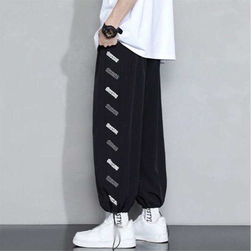 Summer Ice Silk Straight Pants Men's Handsome Trend Casual Sports Sweat Pants Thin Section Versatile Ninth Pants