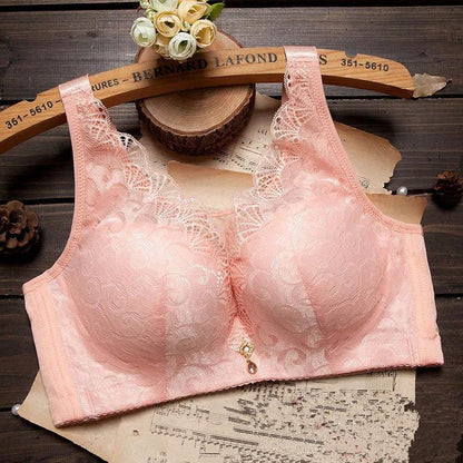 Thin Underwear Women's No Steel Ring Bra Gather Adjustment Type Upper Collection Auxiliary Breast Sexy Lace Breathable Anti-glare Bra
