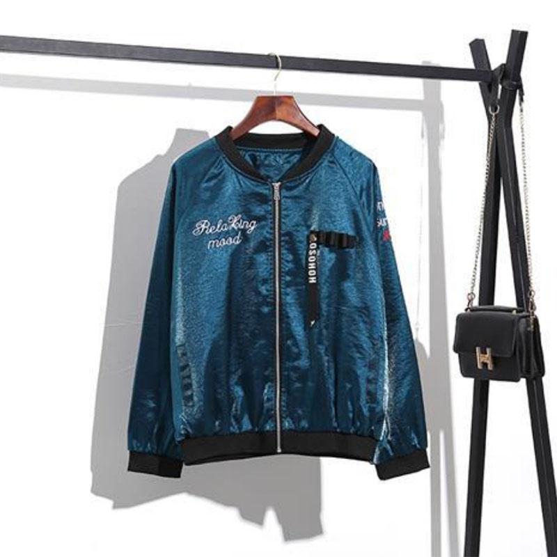 Spring and Autumn Shiny Embroidered Hip-Hop Baseball Uniform Jacket Female Student Korean Version Loose Sportswear Top