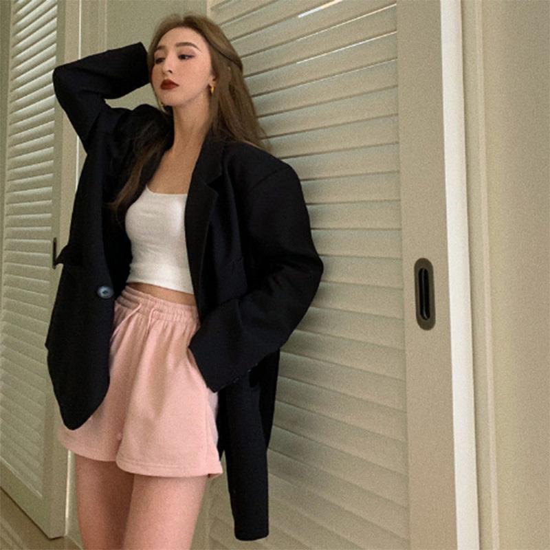 Summer Cotton Solid Color Loose All-match Casual Sports Pants Women's High Waist Wide Leg Shorts Trend