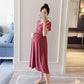 Maternity Clothes Short Sleeve Dress Mid-length Loose Plus Size V-Neck High Waist Over The Knee Skirt
