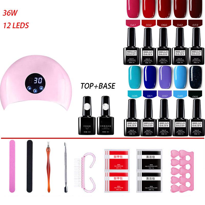 Gel Nail Polish Starter Kit 36W UV Nail Dryer Top Base Coat Manicure Nail Tools Primer Nail Art Set