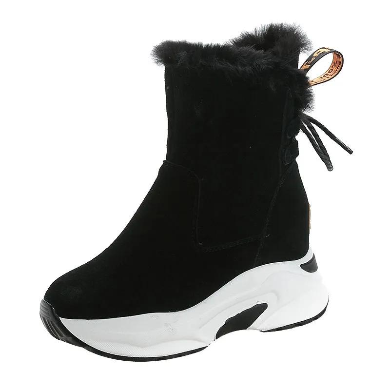 Inner Heightening Snow Boots Women Winter Cold-resistant Plus Cashmere Casual Short Boots Warm Thick-soled Cotton Shoes