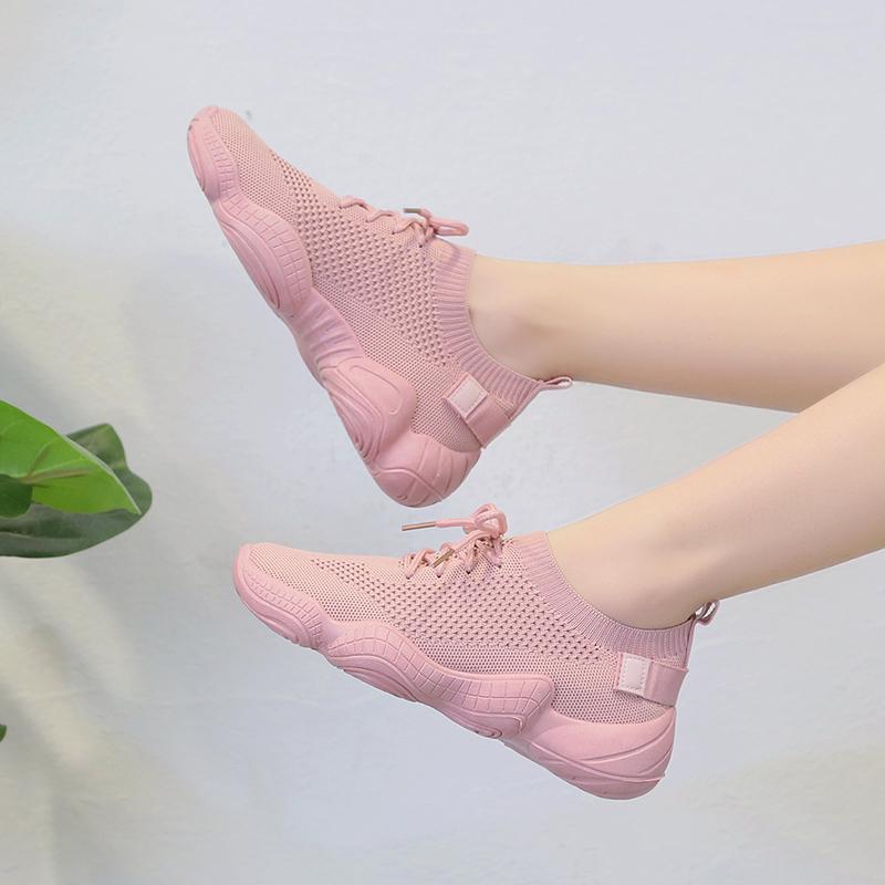 Women's Shoes Casual Sneaker Knitting Fabric Ladies Shoes Mesh Comfort Lace-up Flat Platform Shoes
