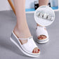 Leather Wedge Sandals Women's Wear Thick-soled Sandals Go Out Non-slip Slip-on Slippers Thick-heeled Women's Shoes with Diamond Decoration