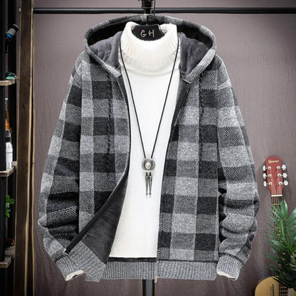 Autumn Men's Sweater Hooded Zipper Cardigan Stitch Jacket Large Size Casual Plus Velvet Thickening To Keep Warm