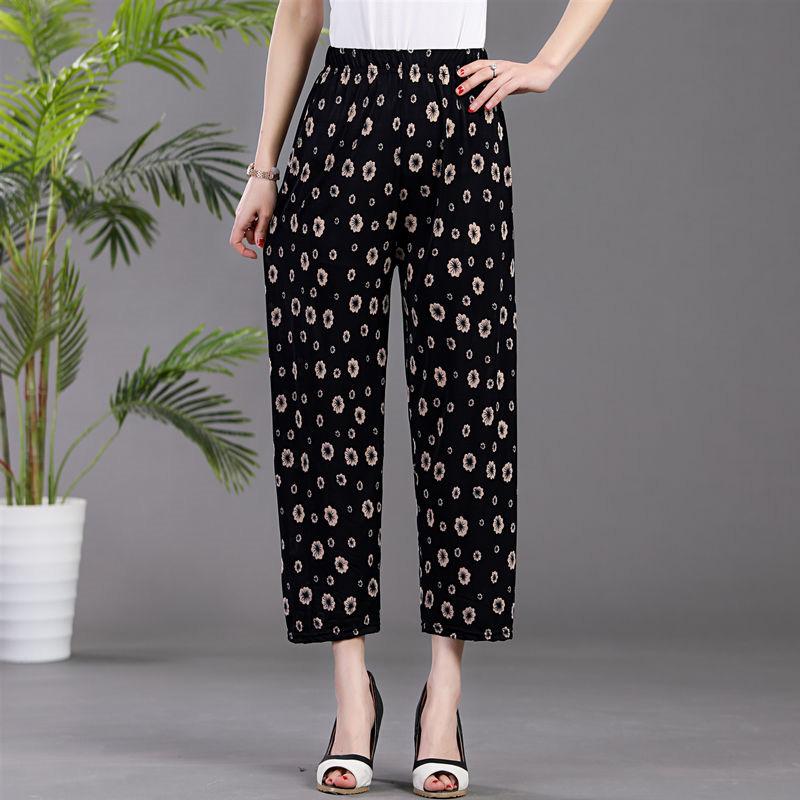 Women's Summer High Waist Wide Leg Floral Casual Pants Large Size Loose Elastic Waist Simple Slim and Comfortable Leggings