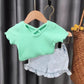 Children's Clothing Girls Suit Summer Small and Medium-sized Virgin Baby Fashion Korean Style Short Sleeve Two-piece Trend