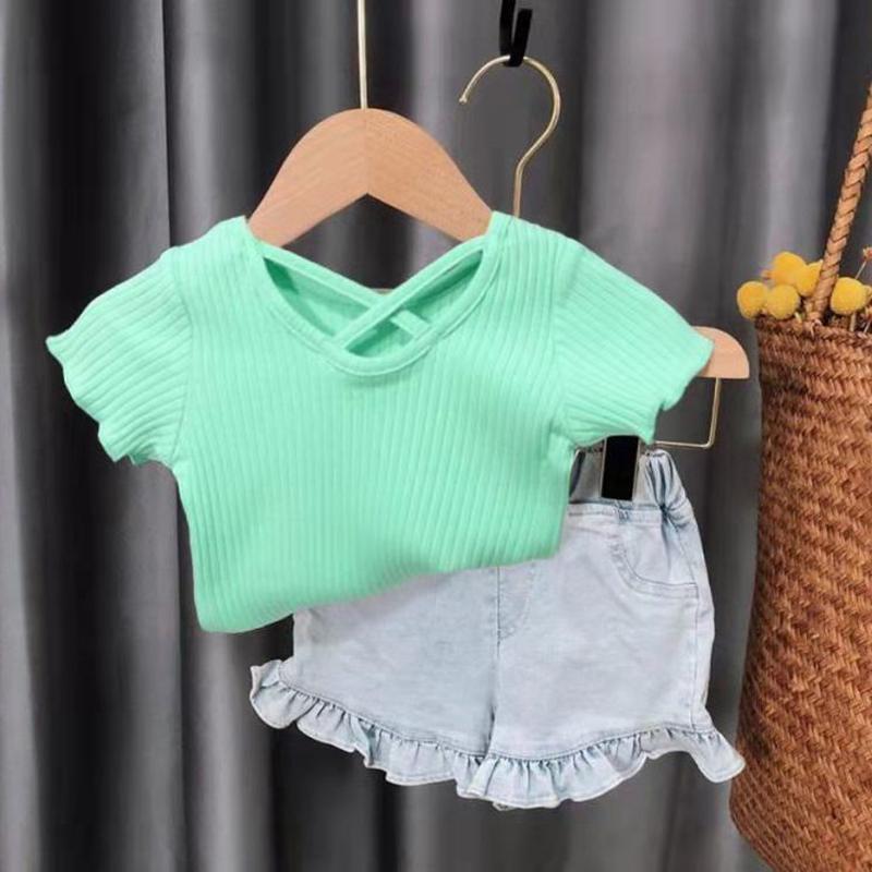 Children's Clothing Girls Suit Summer Small and Medium-sized Virgin Baby Fashion Korean Style Short Sleeve Two-piece Trend